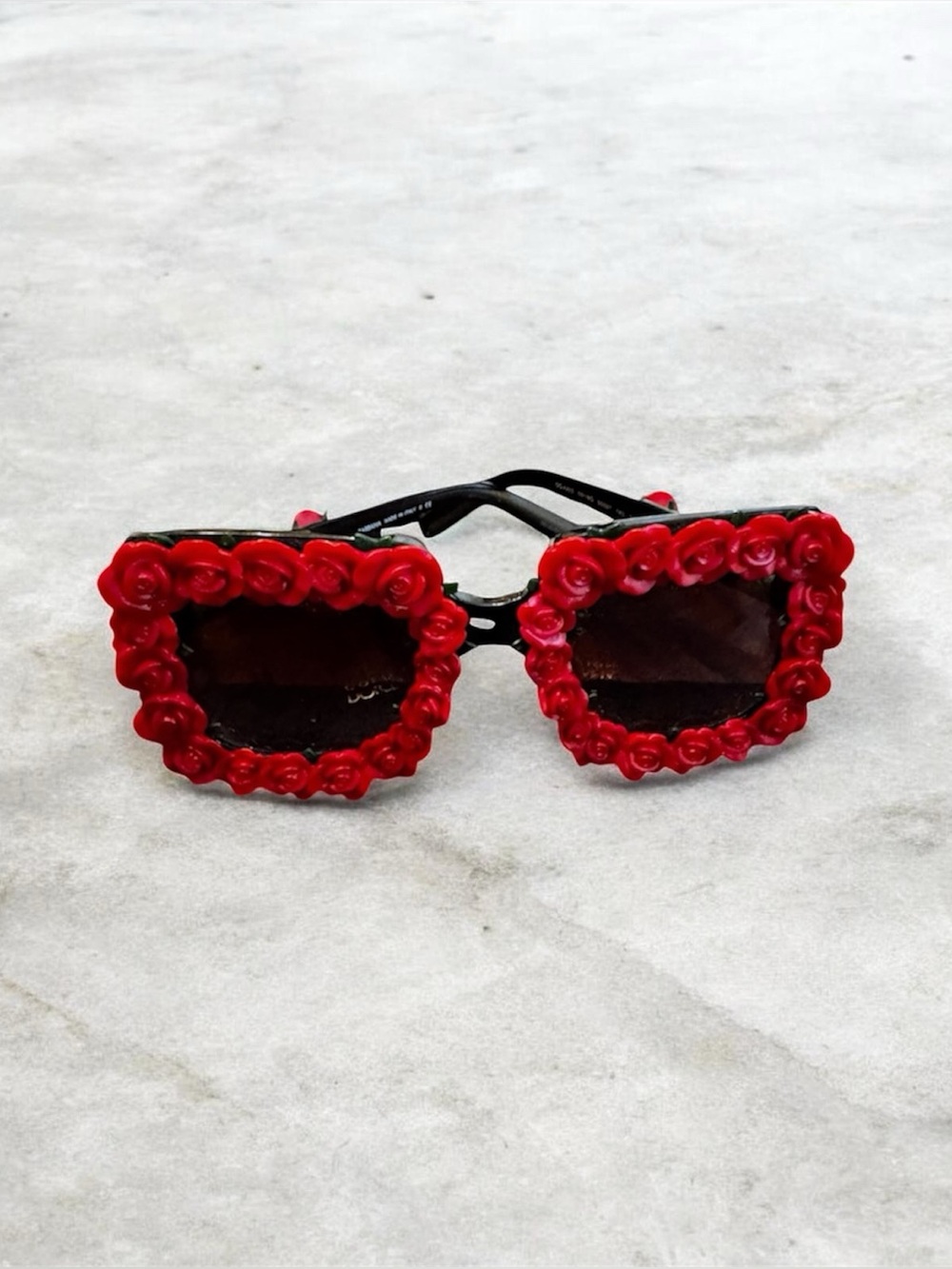 Dolce & Gabbana Red Rose Embellished Square Sunglasses Gold Edition Category
